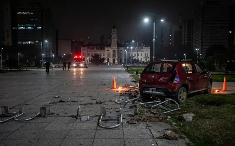 Un adolescente de 17 a&ntilde;os huy&oacute; de un control, lesion&oacute; a un hombre y termin&oacute; con el auto dentro de Plaza Moreno